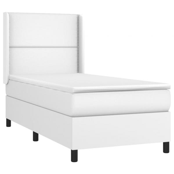 Boxspringbett mit Matratze & LED Weiß 90x190 cm Kunstleder