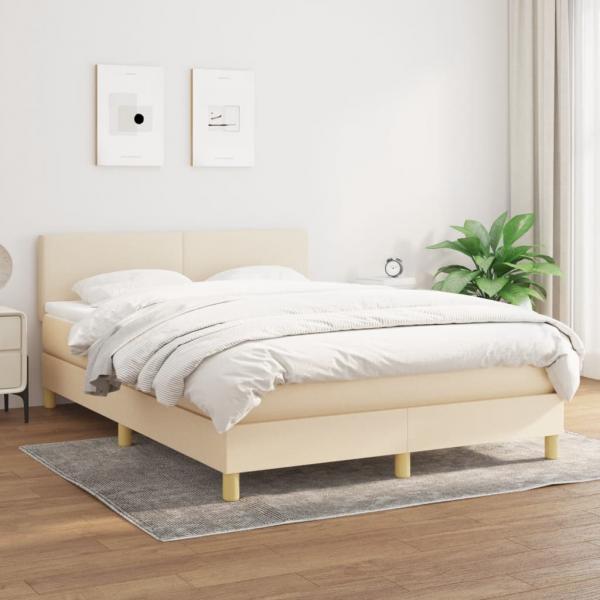 ARDEBO.de - Boxspringbett mit Matratze Creme 140x190 cm Stoff