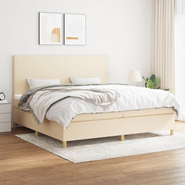 ARDEBO.de - Boxspringbett mit Matratze Creme 200x200 cm Stoff