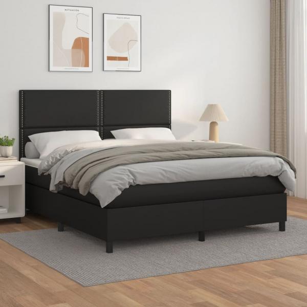 ARDEBO.de - Boxspringbett mit Matratze Schwarz 180x200 cm Kunstleder