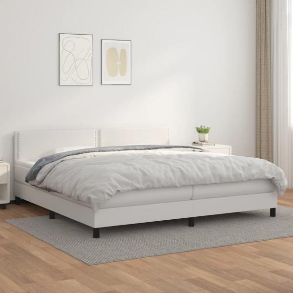 ARDEBO.de - Boxspringbett mit Matratze Weiß 200x200 cm Kunstleder