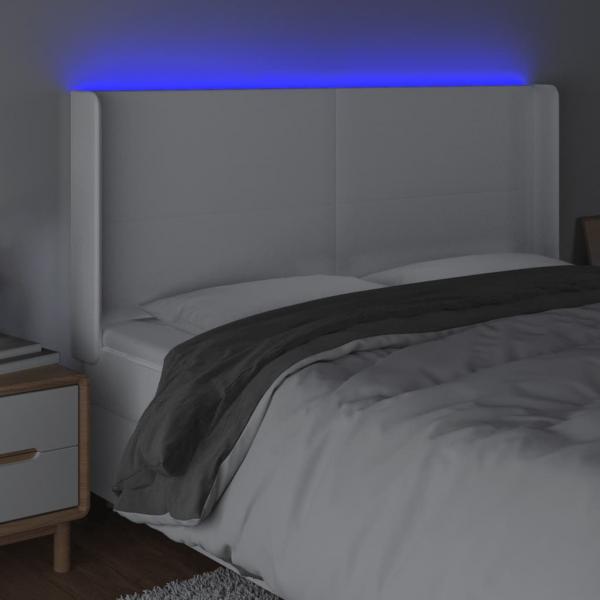 LED Kopfteil Weiß 163x16x118/128 cm Kunstleder