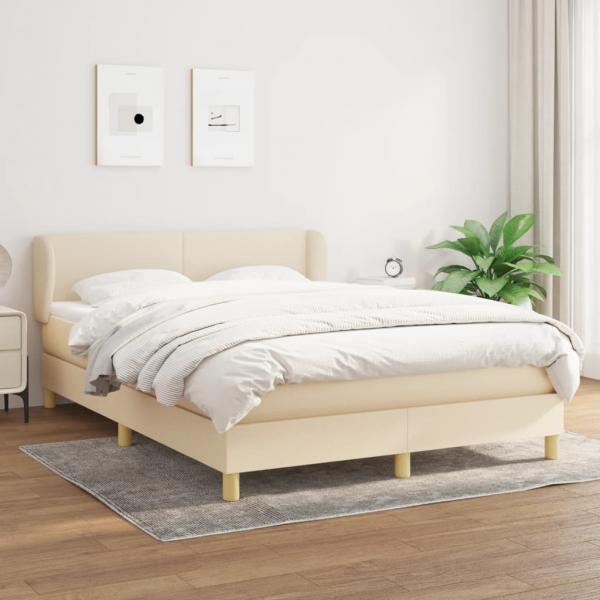 ARDEBO.de - Boxspringbett mit Matratze Creme 140x200 cm Stoff