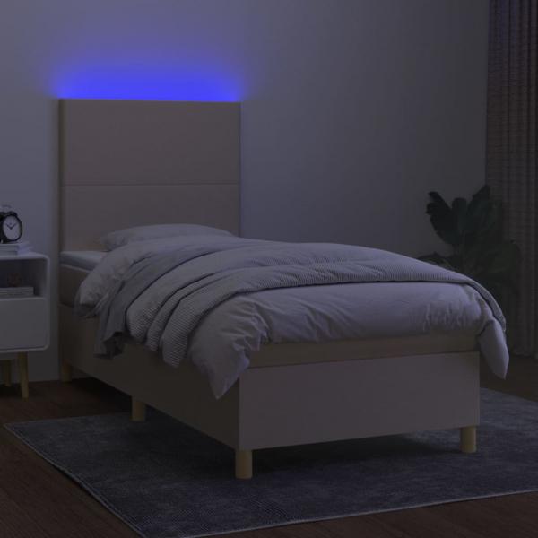 Boxspringbett mit Matratze & LED Creme 100x200 cm Stoff