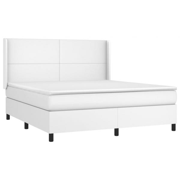 Boxspringbett mit Matratze & LED Weiß 160x200 cm Kunstleder