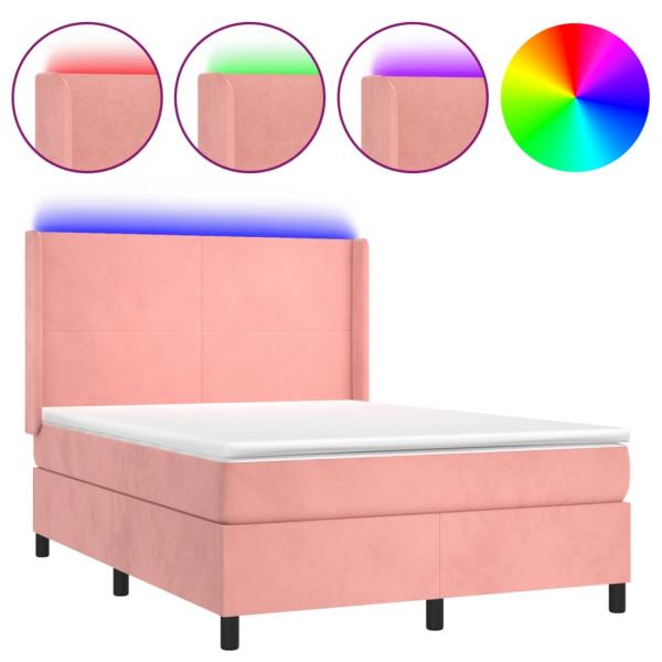 Boxspringbett mit Matratze & LED Rosa 140x190 cm Samt