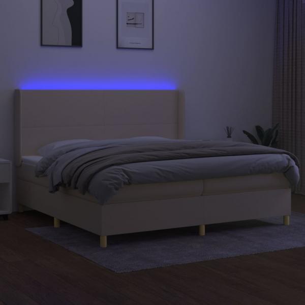 Boxspringbett mit Matratze & LED Creme 200x200 cm Stoff