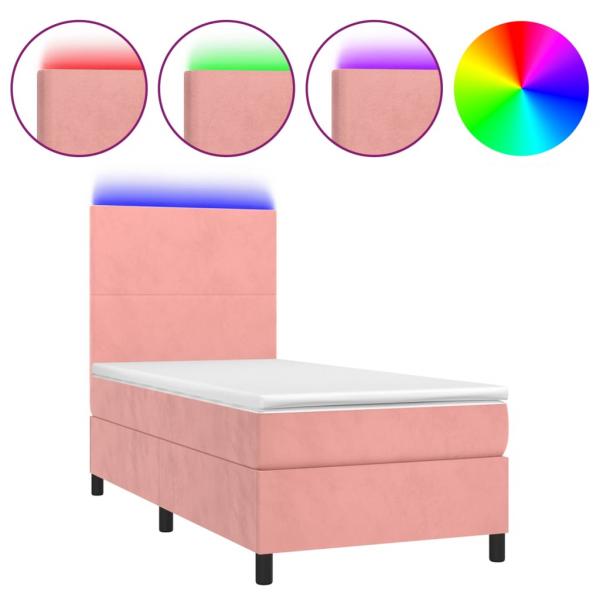 Boxspringbett mit Matratze & LED Rosa 80x200 cm Samt