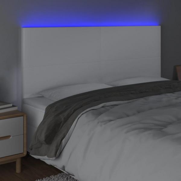 LED Kopfteil Weiß 160x5x118/128 cm Kunstleder