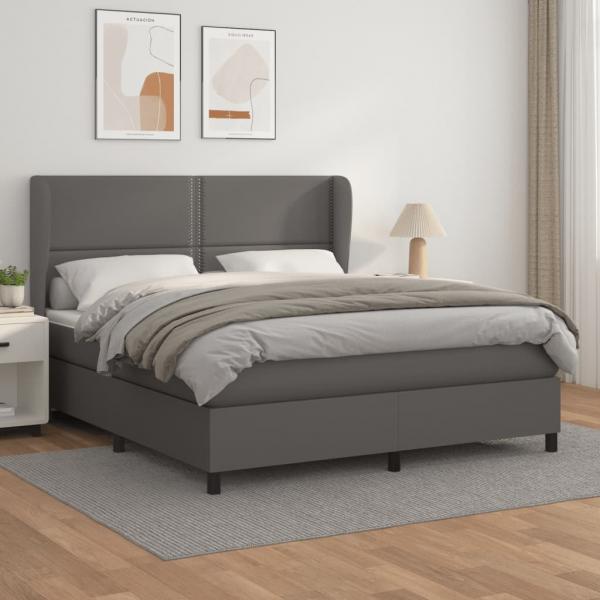 ARDEBO.de - Boxspringbett mit Matratze Grau 180x200 cm Kunstleder