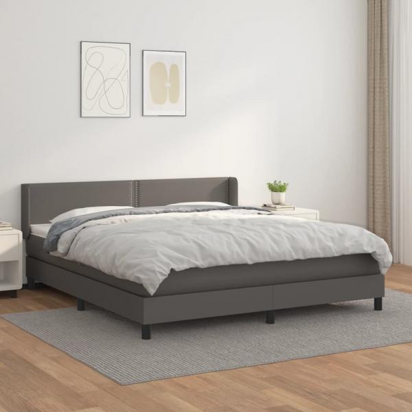 ARDEBO.de - Boxspringbett mit Matratze Grau 160x200 cm Kunstleder