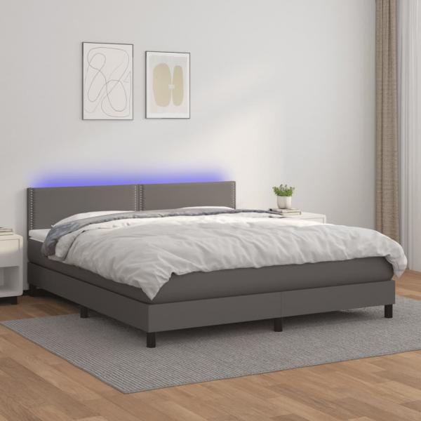 ARDEBO.de - Boxspringbett mit Matratze & LED Grau 160x200 cm Kunstleder