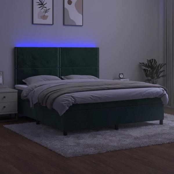 Boxspringbett mit Matratze & LED Dunkelgrün 180x200 cm Samt