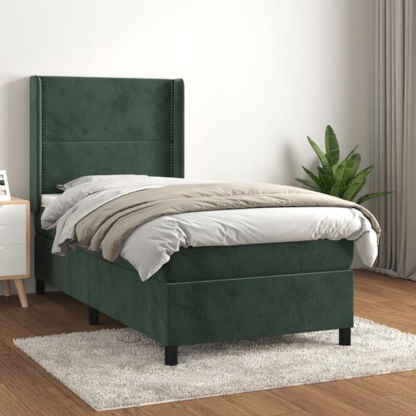 ARDEBO.de - Boxspringbett mit Matratze Dunkelgrün 90x190 cm Samt