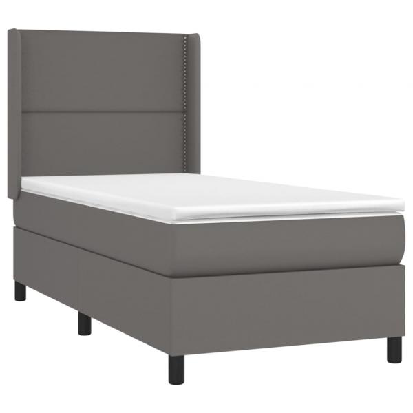 Boxspringbett mit Matratze & LED Grau 90x200 cm Kunstleder