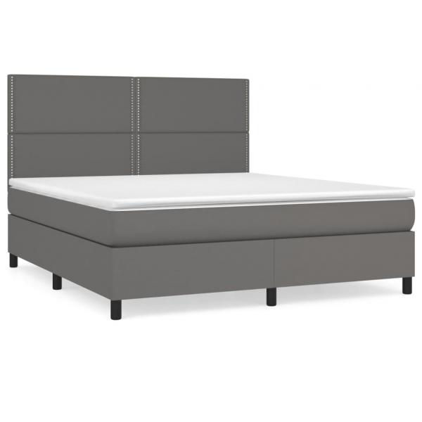 Boxspringbett mit Matratze Grau 160x200 cm Kunstleder