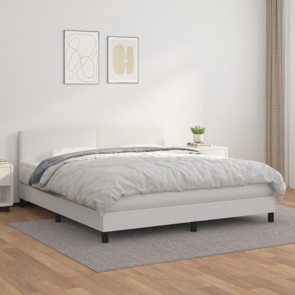 ARDEBO.de - Boxspringbett mit Matratze Weiß 160x200 cm Kunstleder