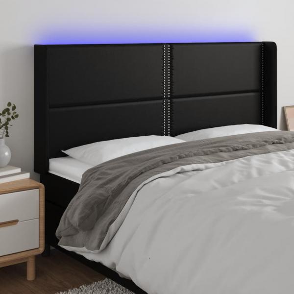 ARDEBO.de - LED Kopfteil Schwarz 163x16x118/128 cm Kunstleder