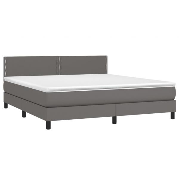 Boxspringbett mit Matratze & LED Grau 180x200 cm Kunstleder