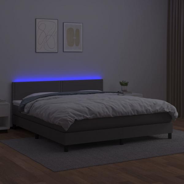 Boxspringbett mit Matratze & LED Grau 180x200 cm Kunstleder