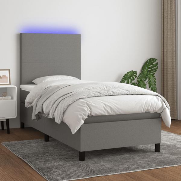 ARDEBO.de - Boxspringbett mit Matratze & LED Dunkelgrau 80x200 cm Stoff