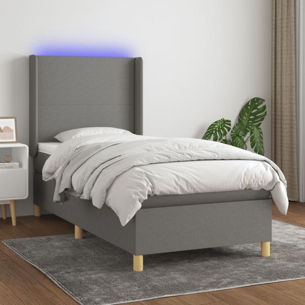 ARDEBO.de - Boxspringbett mit Matratze & LED Dunkelgrau 80x200 cm Stoff