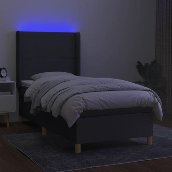 Boxspringbett mit Matratze & LED Dunkelgrau 80x200 cm Stoff