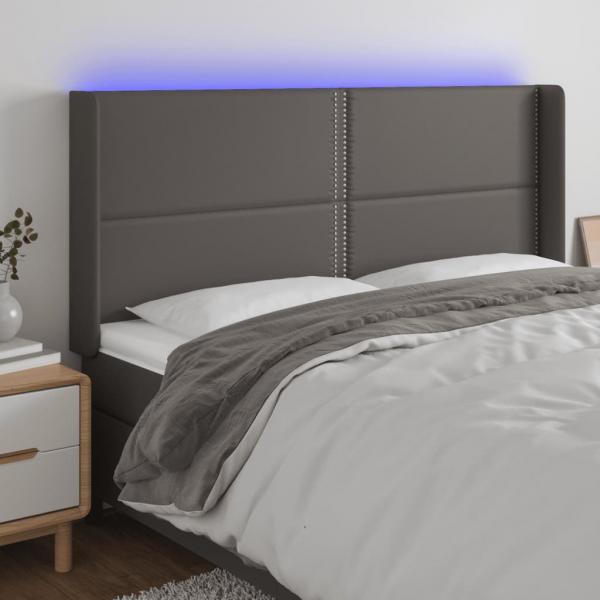 ARDEBO.de - LED Kopfteil Grau 183x16x118/128 cm Kunstleder 