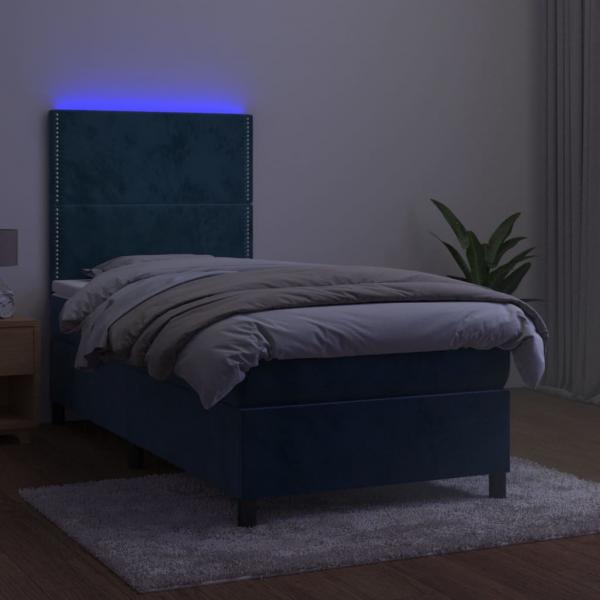 Boxspringbett mit Matratze & LED Dunkelblau 90x200 cm Samt