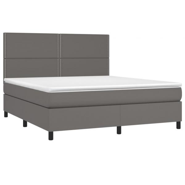 Boxspringbett mit Matratze & LED Grau 180x200 cm Kunstleder