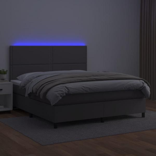 Boxspringbett mit Matratze & LED Grau 180x200 cm Kunstleder