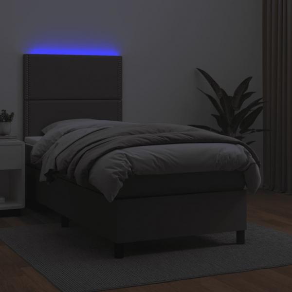 Boxspringbett mit Matratze & LED Grau 90x200 cm Kunstleder