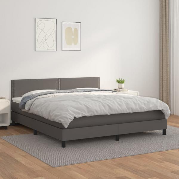 ARDEBO.de - Boxspringbett mit Matratze Grau 180x200 cm Kunstleder