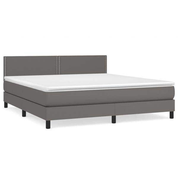 Boxspringbett mit Matratze Grau 180x200 cm Kunstleder