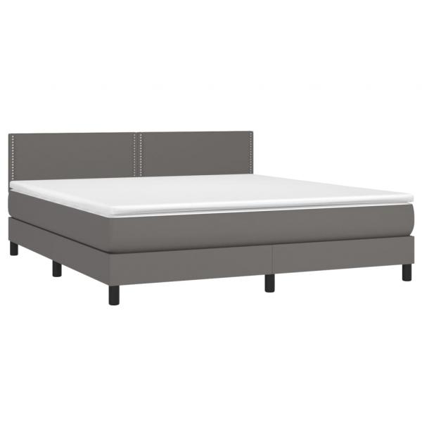 Boxspringbett mit Matratze Grau 180x200 cm Kunstleder