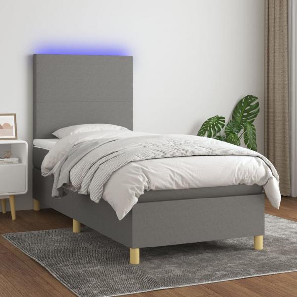 ARDEBO.de - Boxspringbett mit Matratze & LED Dunkelgrau 80x200 cm Stoff