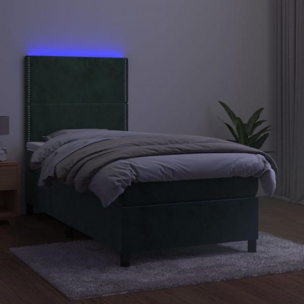 Boxspringbett mit Matratze & LED Dunkelgrün 90x200 cm Samt