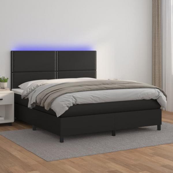 ARDEBO.de - Boxspringbett mit Matratze & LED Schwarz 160x200 cm Kunstleder