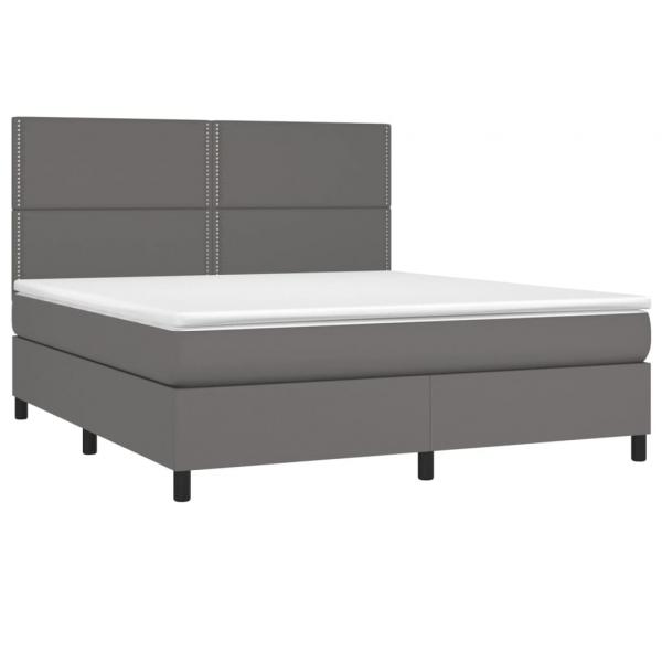 Boxspringbett mit Matratze Grau 180x200 cm Kunstleder