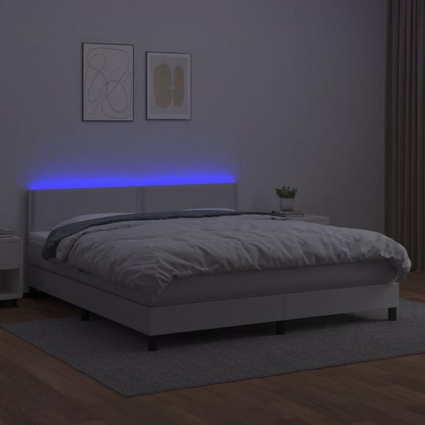 Boxspringbett mit Matratze & LED Weiß 160x200 cm Kunstleder