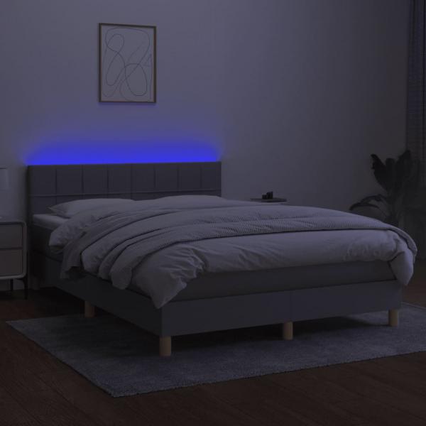 Boxspringbett mit Matratze & LED Hellgrau 140x190 cm Stoff