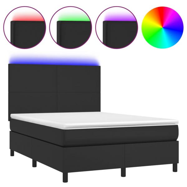 Boxspringbett mit Matratze & LED Schwarz 140x190 cm Kunstleder