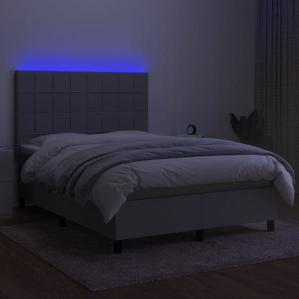 Boxspringbett mit Matratze & LED Hellgrau 140x200 cm Stoff