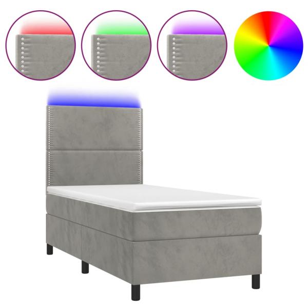 Boxspringbett mit Matratze & LED Hellgrau 100x200 cm Samt