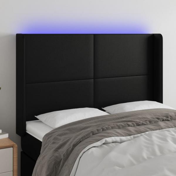 ARDEBO.de - LED Kopfteil Schwarz 147x16x118/128 cm Kunstleder