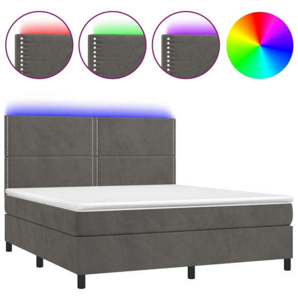 Boxspringbett mit Matratze & LED Dunkelgrau 180x200 cm Samt