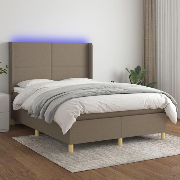 ARDEBO.de - Boxspringbett mit Matratze & LED Taupe 140x190 cm Stoff