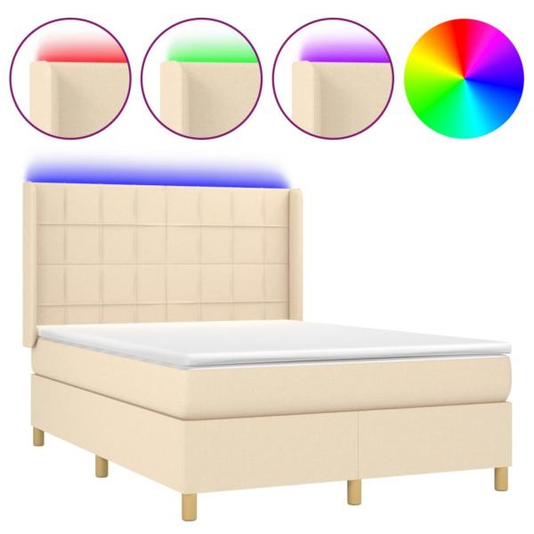 Boxspringbett mit Matratze & LED Creme 140x190 cm Stoff