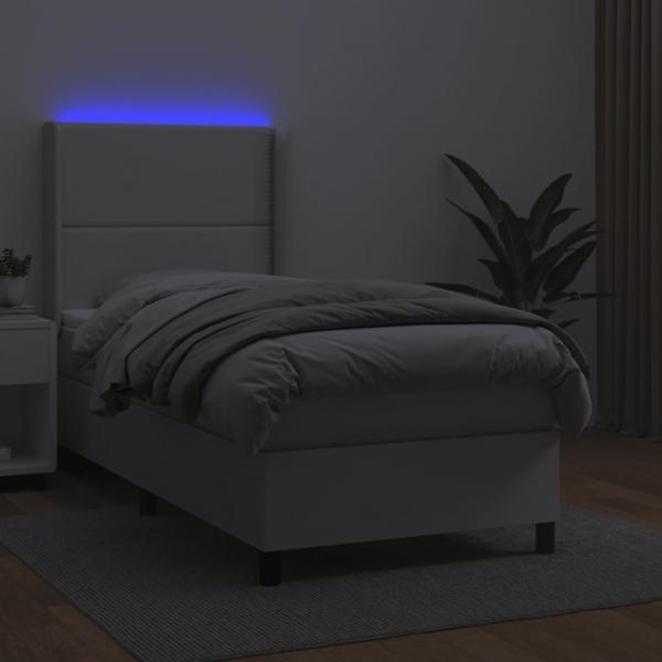 Boxspringbett mit Matratze & LED Weiß 80x200 cm Kunstleder