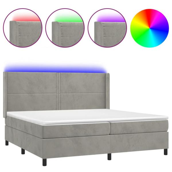 Boxspringbett mit Matratze & LED Hellgrau 200x200 cm Samt